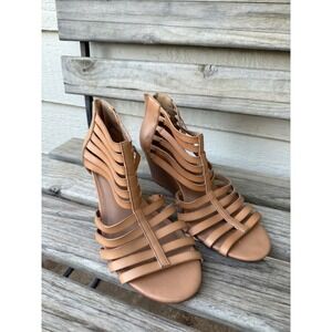 Torrid Tan Strappy Wedge Gladiator Sandals Women's Size 9.5W Zip Back